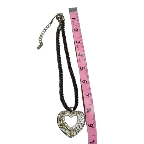 ABALONE And Silver Heart Pendant Medallion Cord Necklace - Picture 5 of 8